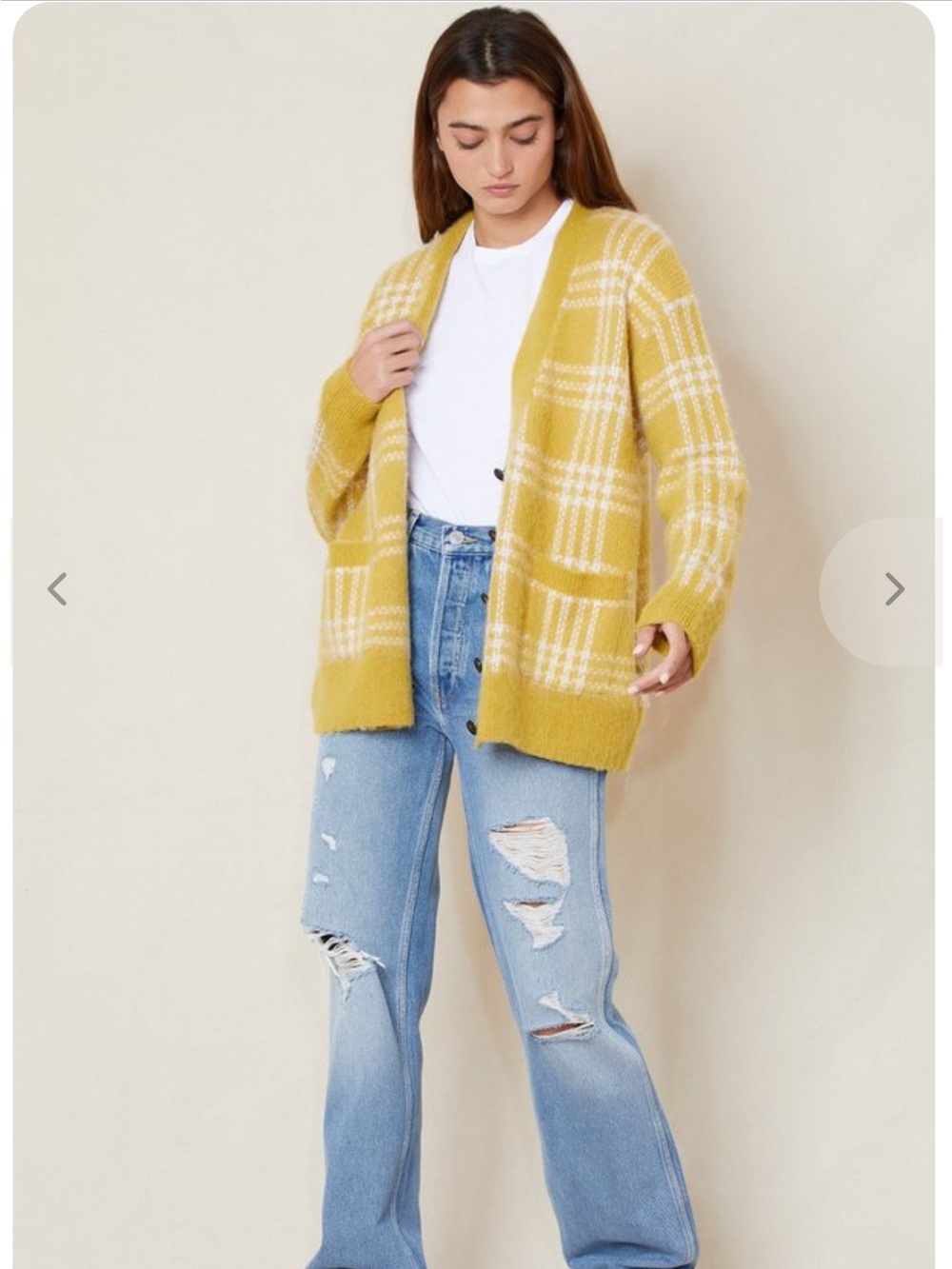 LOFT Cozy Mustard Plaid Open-Front Cardigan Sweater